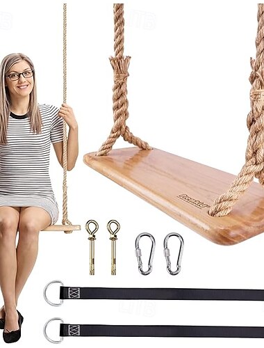  Columpio colgante de madera de 24 x 8 x 1,2 pulgadas, columpio para adultos y niños que pesan 500 libras, cuerda de cáñamo ajustable y juego de banda de árbol de 147 pulgadas
