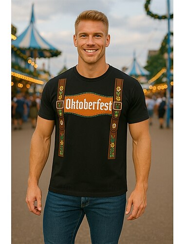  Oktoberfest Lederhosen-print T-shirt Bayersk München Tysk Grafisk Til Herre Dame Voksne Oktoberfest øl Varmstempling Festival