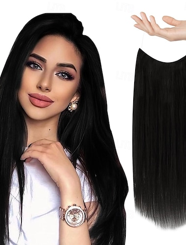  Extensions de cheveux à clips invisibles en cheveux humains, 20 pouces - 50 g, 22 pouces - 80 g, 1#, noir de jais, transparent, ligne de poisson, extensions de cheveux humains pour femmes