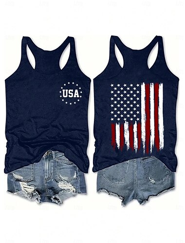  Unabhängigkeitstag Frauen Patriotic Vierte Juli Spaghettiträgertop Grafik Flagge Elegant Vintage Tropisch Ärmlos Rundhals Reguläre Tops Täglich Urlaub Strandbekleidung Racerback Druck