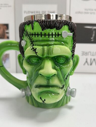  Frankenstein Tasse Halloween Monster Kaffeetasse, 3D Horror Resin Neuheit Trinkgeschirr mit Edelstahleinsatz, gruseliges Geschenk für Männer und Frauen, Gothic Home Bar Dekor