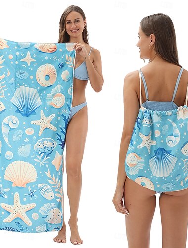  Serviettes de piscine à séchage rapide, serviettes de plage absorbantes 2 en 1, serviettes de camping pliables dans un sac de rangement, pliables, pour piscine, salle de bain, camping