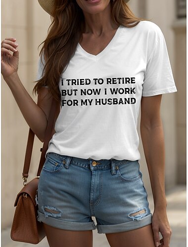 Women's Blouse Graphic Letter Vintage Stylish Classic Short Sleeve V Neck Regular Tops Daily Going out Beach Wear Print Black White Summer Spring