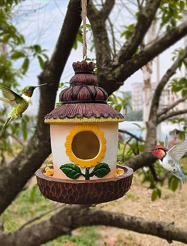  Resin Bird Nest Garden Decor, Leaf Shaped Birdhouse Sculpture for Outdoor Yard Patio, Handmade Resin Ornament for Lawn Porch Tree Decoration