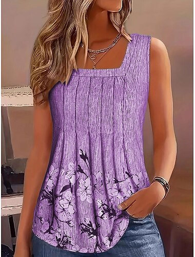  Damen Camisole-Tanktop Blumen Grafik Vintage Stilvoll Lässig Ärmellos U-Ausschnitt Normale Oberteile Täglich Druck Rosa Purpur Grün Grau Sommer