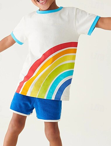  子供 男の子 Tシャツ ティー 虹色 半袖 クルーネック 子供トップ アウトドア ベーシック 夏 ホワイト 4年以上