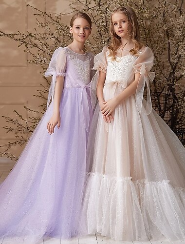  Vestido de Gala Hasta la Rodilla Vestido de Niña Florista Quinceañera Elsa congelada Niñas lindo vestido de fiesta Tul con Fruncido Estilo real tutú Ajuste 3-16 años