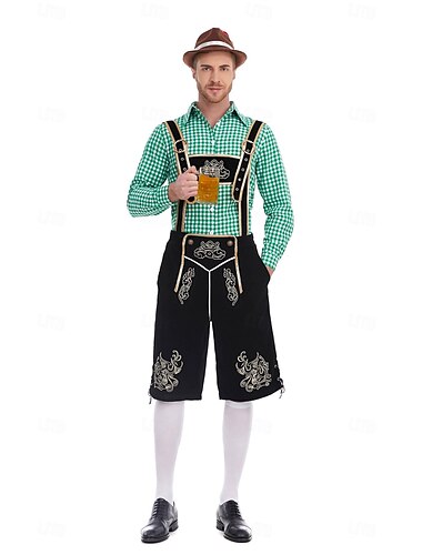  Oktoberfestbier Kostüm Outfits Lederhosen Hemd Bayerisch München Wiesn Herren Karneval Bier Festival Stoff im traditionellen Stil