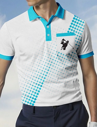  Herr Prickig Sport pikétröjor Kortärmad Polotröjor Skjortor med krage Business Casual Utomhus Fritids- Dagliga kläder Knappar 3D-utskrift Sommar Svart Blå Purpur