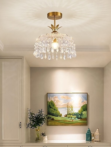  モダンなクリスタル天井照明、防錆・防錆ランプ本体、金属E27口金、半吊り下げ式、フラッシュマウント式シャンデリア、ホール、寝室用LED天井照明器具、110-240V