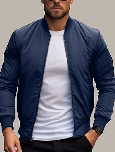  Herren Bomberjacke übergangsjacke Alltagskleidung Leicht Reißverschluss Sommer Frühling Einfach Streetwear Kragen Regulär Schwarz Rot Dunkelblau Grau Jacken