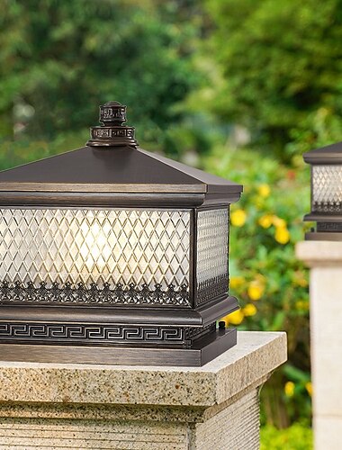  Postes de luz modernos para exteriores, para cercas exteriores, con pantalla acrílica, acabado negro, pilar cuadrado impermeable IP65 para porches, entradas y patios delanteros.