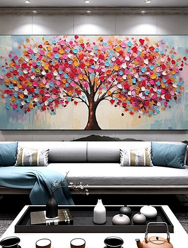  Mintura handgefertigte 3D-Ölgemälde mit Bäumen und Blumen auf Leinwand, Wandkunst, Dekoration, modernes abstraktes Bild für die Inneneinrichtung, gerolltes, rahmenloses, ungedehntes Gemälde