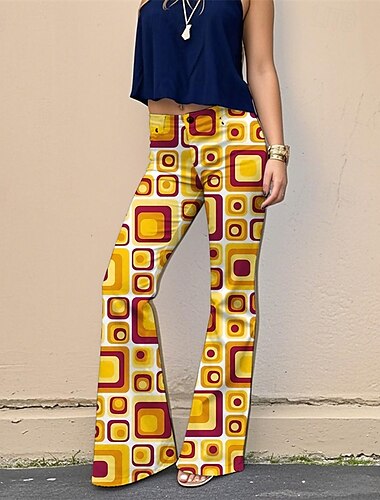  Rétro Vintage Années 1970 Groovy Pantalons à pattes d'éléphant leggings évasés Hippie Disco Taille haute Géométrique Psychédélique Femmes Halloween Carnaval Vacances Festival de Musique Festival