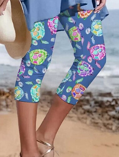 Mujer Pantalones Capri pantalones Polainas Ropa de calle Casual Medio corto Cintura Media Floral Estampado Confortable Al Aire Libre Exterior Festivos Casual Diario Negro Blanco Azul Piscina Verde