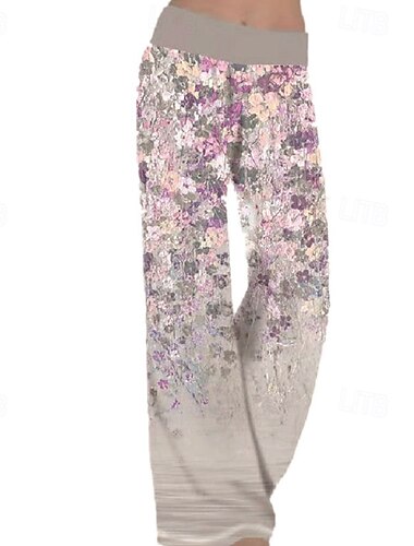  Damen Weites Bein Stoffhosen Hosen Hose Mode Boho Volle Länge Natürliche Taille Blumen Druck Bequem Außenbereich Outdoor Urlaub Wochenende Wein Hellhimmelblau Grau Blau Sommer Normale Passform