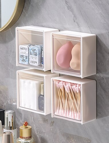  Wandmontierte Flip-Aufbewahrungsboxen für das Badezimmer, Make-up-Organizer ohne Bohren für Wattestäbchen, Haargummis, Lippenstifte, ideal für Schminktisch, Badezimmer und Wohnzimmer