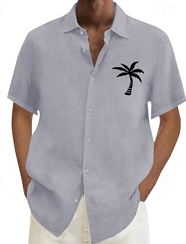  Per uomo Camicia Camicia Estiva Camicia casual Camicia da Spiaggia Camicia con Bottoni Nero Bianco Rosa Albicocca Grigio Manica Corta Albero di Cocco Bavero Vacanza Camicia hawaiana Stampato