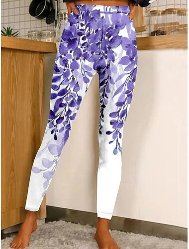  Damen Leggings Urlaub Vintage Mode Volle Länge Hohe Taille Blumen Grafik Farbverlauf Drucken Atmungsaktiv Weich Dehnbar Urlaub Lässig Täglich Violett Rubinrot Hellgrün Sommer Frühling Schmale Passform