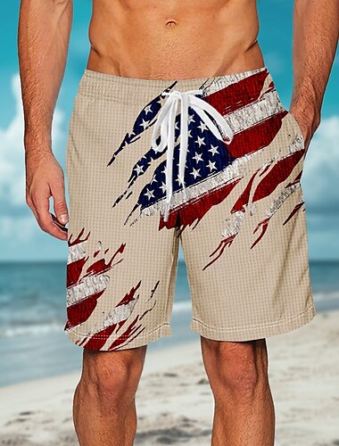  Tag der Unabhängigkeit Herren Amerikanische US-Flagge Patriotisch Vierter Juli Waffel-Shorts Sweat-Shorts Freizeitshorts Mittlere Taille Modisch lässig Ferien Festival Elastischer Kordelzug in der