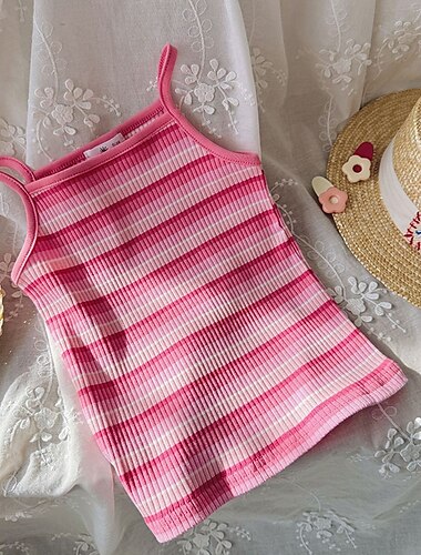  Kinder Mädchen Panzer Gestreift Outdoor Ärmellos Täglich 3-7 Jahre Sommer Rosa Grau