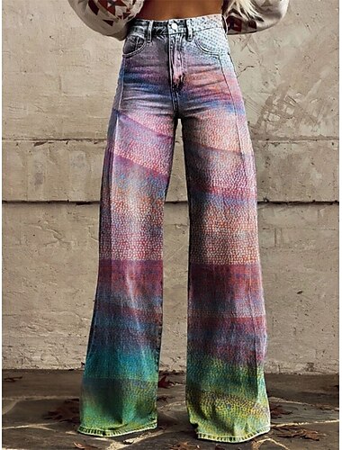  Rétro Vintage Années 1970 Groovy Pantalon Pantalon à jambes larges Hippie Disco Taille haute Psychédélique Style faux jean Femmes Carnaval Décontracté Quotidien Festival de Musique Soirée à thème