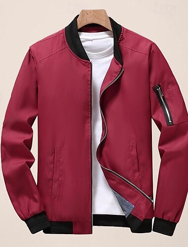  Per uomo Giubbotto bomber Giacca di transizione Sport all'Aperto Antivento Stile Classico Tutte le stagioni Tinta unica Classico & Senza Tempo Girocollo Regolare Nero Rosso Verde Kaki Blu scuro Giacca