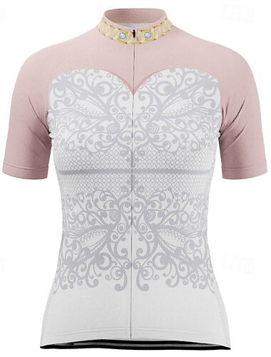  Damen Radtrikot Kurzarm Fahhrad T-Shirt Trikot Oberteil mit 3 Gesäßtaschen Mountainbike MTB Straßenradsport Triathlon Atmungsaktiv Schnelltrocknend Feuchtigkeitsableitend Reflektierende Streifen Rosa