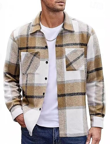  Herren Hemdjacke Winterjacken Shacket Karo Urlaub Alltagskleidung Schwarz Rote Grün Khaki Langarm Revers Winter Herbst Bekleidung Tasche