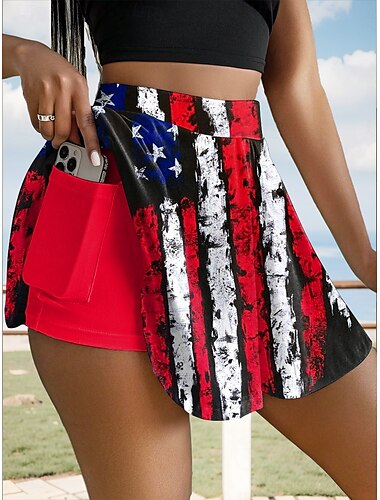  Onafhankelijkheidsdag Vrouwen Patriotische Vierde van Juli Rok Mode Casual Mini Hoge Taille Rokken Grafische Rekbare Dagelijks Zwart Rood Blauw Zomer Polyester