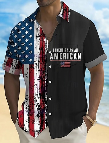  Självständighetsdagen Herr Amerikanska amerikanska flaggan Patriotisk Fjärde juli Skjorta Sommarskjorta Knapp upp skjorta Kortärmad Mode Casual Helgdag Sommar Vår Nedvikt 3D-utskrift krage skjortor