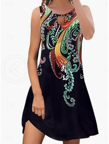  Unabhängigkeitstag Frauen Patriotic Fourth of July Mini Kleid A-Linie Kleid Sommerkleid Lässig Täglich Regulär Passform Flagge Ärmellos Rundhalsausschnitt Schwarz Blau Grün Sommer