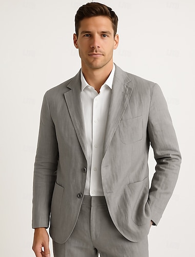  Voor heren Blazer van 100% linnen Blazerjack School Formeel Bruiloft Elegant Vakantie Zomer Lente 100% linnen Linnen Effen Kleur Enkele knoopsluiting twee knopen Blazer Donkergrijs Marineblauw Beige