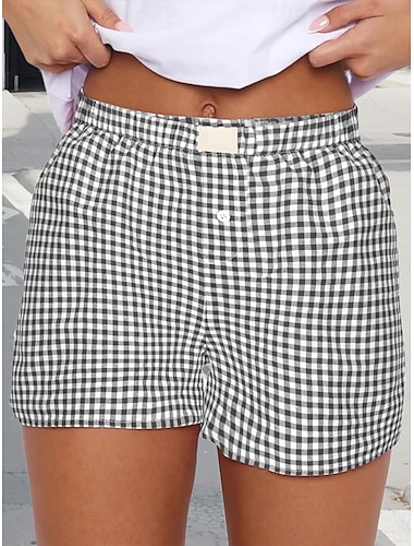  Shorts pour femmes Chinos Vacances Mode Streetwear Court Taille haute Carreaux Poche Ceinture élastique Imprimé Confortable Doux Aéré Micro-élastique Extérieur Rue Noir Jaune Bordeaux Vert Été