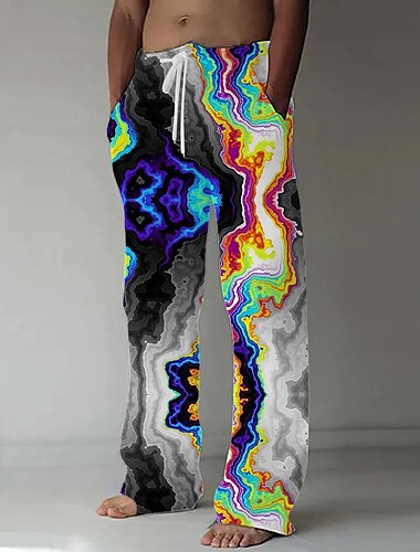  Herren Marmor Abstrakte flüssige Kunst Hose Baggy-Hosen Freizeithose Mittlere Taille Lässig Outdoor Urlaub Kordelzug Seitentaschen Elastischer Bund Sommer Frühling 3D-Druck Schwarz Blau Braun