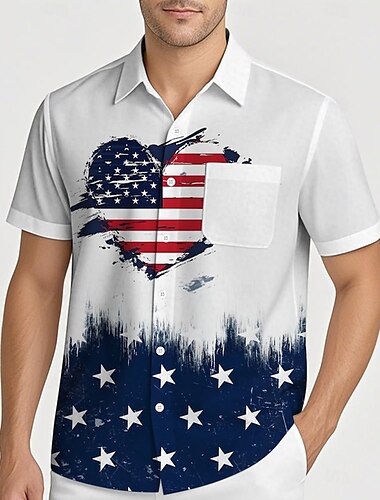  Unabhängigkeitstag 4. Juli USA Flagge Manga Hawaii-Hemden Zurück zur Schule USA Flagge Grafik Für Herren Erwachsene Maskerade 4. Juli 3D-Druck Festival