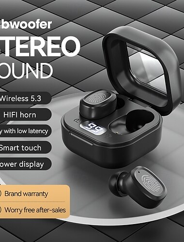  א earbuds אלחוטיים BY18 TWS עם Bluetooth 5.3,אוזניות תוך אוזן עם מטען שהות נמוכה סאונד סטריאו מיקרופון מובנה לטלפון ומשחקים