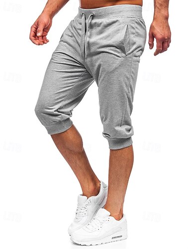 Herren Sportliche Shorts Caprihose Sweat-Shorts Sommershorts Tasche Kordelzug Elastischer Bund Einfach Komfort Atmungsaktiv Wadenlang Outdoor Sport Klassisch Lässig Schwarz Hellgrau