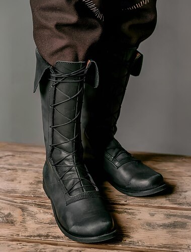  中世 ルネッサンス シューズ 膝丈ブーツ フラットジャズブーツ 仮装 男性用 セルティック 海賊 ハロウィーン マスカレード 性能 LARP レンフェア 成人 シューズ