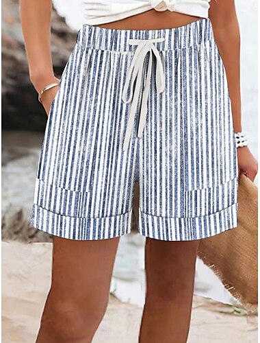  Kvinno Shorts Chinos Semester Grundläggande Avslappnad Kort Midja Randig Elastisk Midja Semester Gata Avslappnad Aska Lila Robin's Egg Blå Röd Sommar Vår Normal Passform