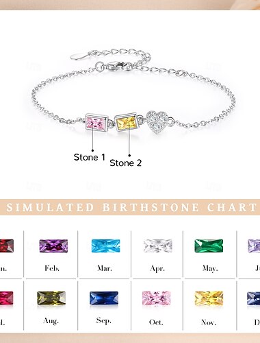  personalisiertes Armband mit doppeltem Geburtsstein und Herzanhänger, individuelles Schmuckgeschenk für Mama, Ehefrau, Freundin, zwei Geburtsmonatssteine symbolisieren die Liebe & Verbindung