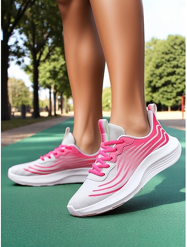  Lettvektsløpesko for dame – grønne detaljer med pustende netting, ideelle for sport og aktiv utendørs trening