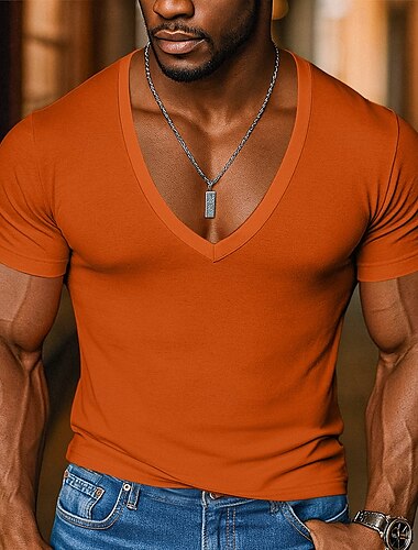  Herren T Shirt T-Shirt Kurze Ärmel V Ausschnitt Sommer Einfarbig Mode Designer Basic V-Ausschnitt Urlaub Straße Lässig Hellblau Schwarz Rosa Top T-Shirt für Herren