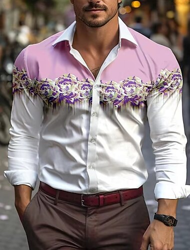  Herren Blumendruck Blumen Hemd Durchgeknöpft Hemd Hawaiihemden Langarm Hawaiianisch Outdoor Urlaub Ferien Sommer Frühling Umlegekragen 3D-Druck Hemden mit Kragen Gelb Rosa Blau Purpur