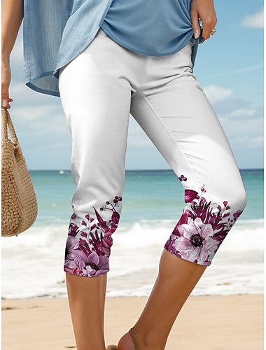  Damen Leggings Urlaub Vintage Mode Wadenlang Hohe Taille Blumen Grafik Blatt Drucken Thermowarm Atmungsaktiv Weich Dehnbar Formell Outdoor Urlaub Amethyst Rubinrot Rote Grün Sommer Frühling Schmale