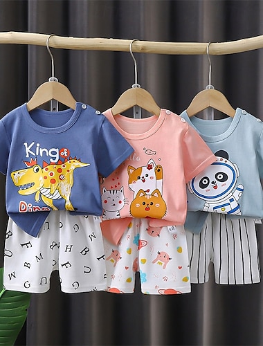  2-delig Kinderen Voor meisjes dier Ronde hals T-shirt & shorts reeks Korte mouw Modieus Buiten 4 jaar + Zomer Blozend Roze blauw Licht Blauw