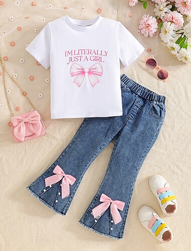  Voor meisjes 3D Brief T-shirt & broek Korte mouw Zomer Dagelijks Casual Peuter 1-5 jaar Strakke ronde hals Buiten Vakantie Ruim Passend