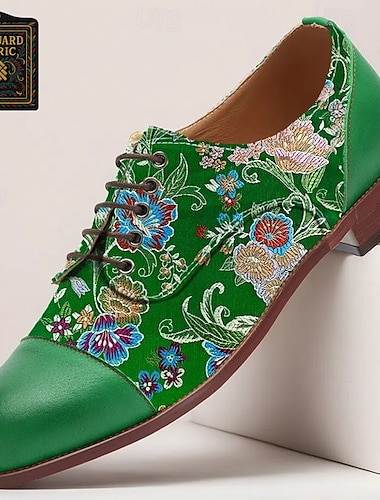  Homme Chaussures habillées Cuir PU Tissu jacquard Respirant Confortable Antidérapant À lacets Vert Été Printemps