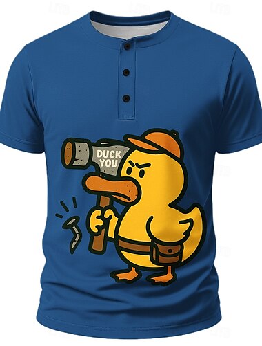  Herren Cartoon Lustig Ente T Shirt Henley Hemd Kurzarm Designer Retro Vintage Lässig Straße Lässig Täglich Sommer Frühling Ganzjahres Blau Grün Kaki Grau Henley Henley T-Shirt