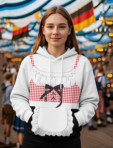 Oktoberfestbier Kapuzensweatshirt Druck Fronttasche Grafik Für Damen Erwachsene Karneval Oktoberfestbier 3D-Druck Urlaub Party